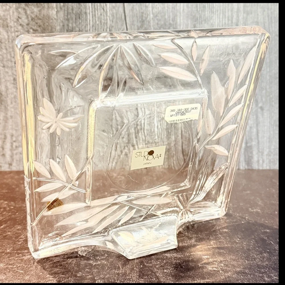 Studio Nova RCR Photo Frame Frosted Leaf Lead Crystal Clear 8x8 1990s Vintage